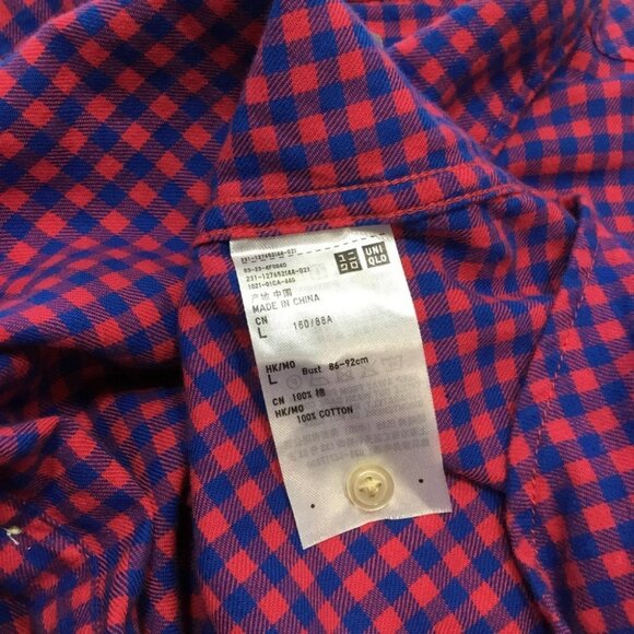 Womens Uniqlo Pink & Blue Plaid Button-Up Long Sleeve Shirt Size L Cotton - Picture 6 of 6